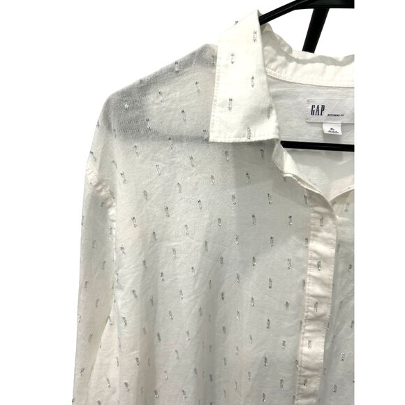 Gap Womens Boyfriend Fit Long Sleeve Shirt XL White Cotton Blend - Picture 4 of 8